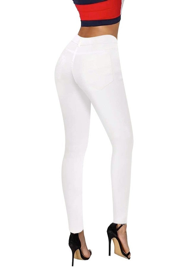 roswear Skinny Jeans for Women Ripped Stretchy Mid Rise Jeggings Casual Slimming Pants White - Image 3